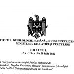 Ordinul directorului Institutului de Filologie Română „Bogdan Petriceicu-Hasdeu” cu privire la reorganizarea I.P. IFR prin fuziune (absorbție) de către I.P. USM